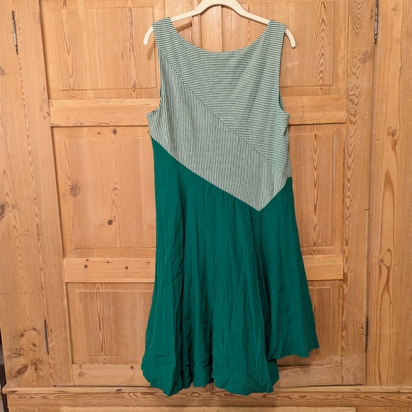 Maeve Anthropologie Cameron Striped Green Asymmetrical Dress Large - Picture 5 of 8